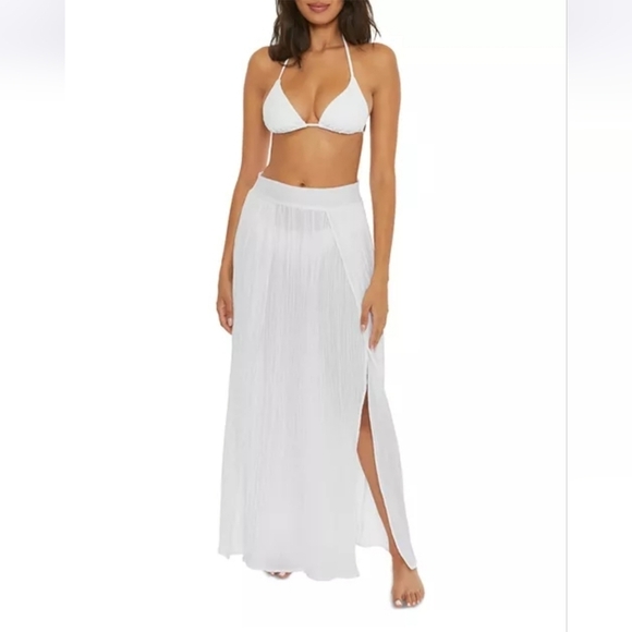 NWT Becca by Rebecca Virtue Cotton Gauzy Slit Cover-Up Skirt in White - Picture 2 of 10